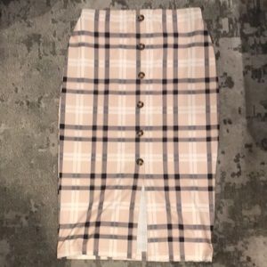 Sanctuary Plaid Button Midi Pencil Skirt with Slit